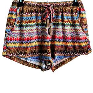 Multicolor Abstract Print Drawstring Shorts with Pockets Size 6